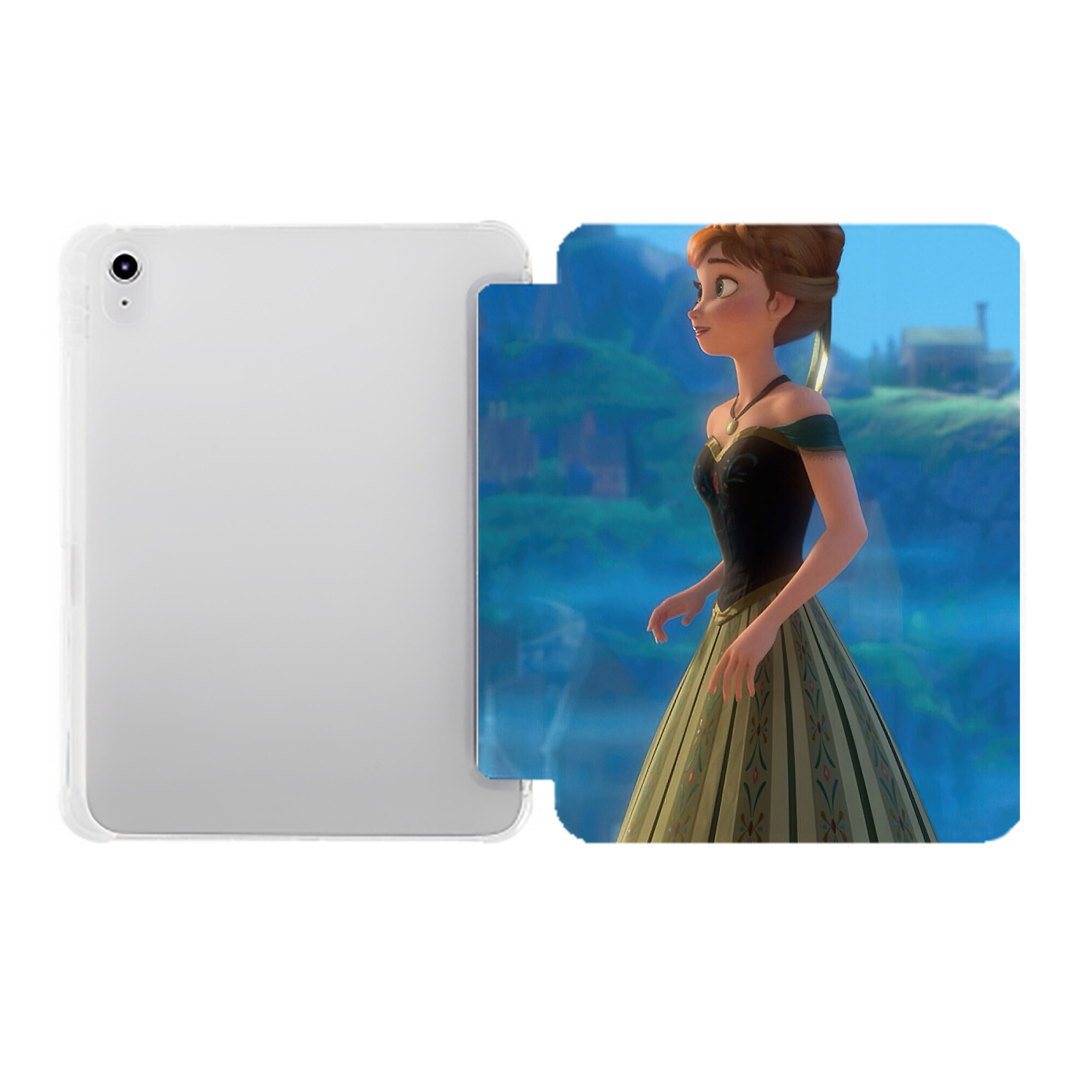（画像用） アナと雪の女王 アンナ エルサ Frozen Anna Elsa IPad ケース ペン収納付き 三つ折りスタンド PUレザー×シリコン 対応機種9.5/10.5/10.9インチ